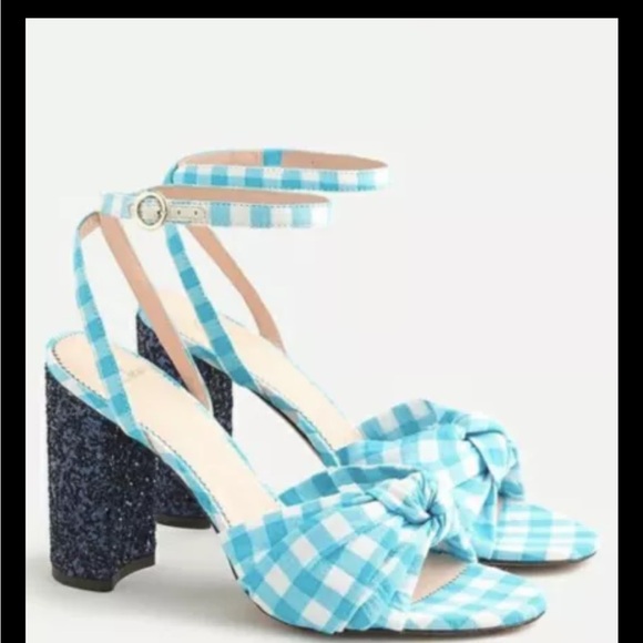 J.Crew Collection Gingham Knotted Stella Sandals w/Glitter Heel Sz 8 NIB - Picture 1 of 9